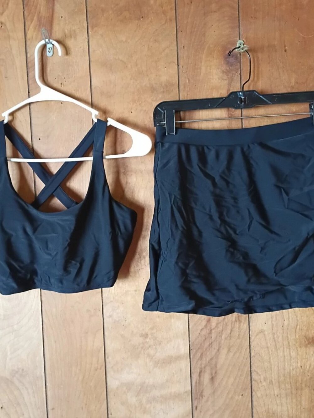 Women's Black Tankini Swim Set Skort Bottom Crossover Back Size M